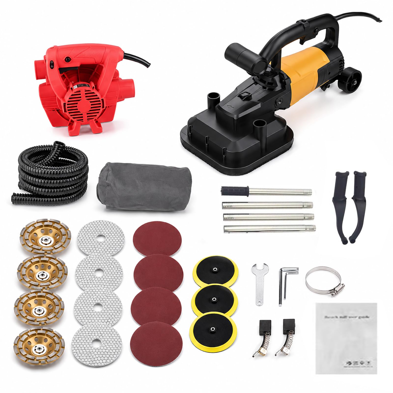 Hcauynn Kitb Concrete Grinder Machine With Extension Rod, Heavy Duty Floor Grinder For Concrete, Stone & Wall Grinding, 0-4800Rpm Concrete Polishing Machine