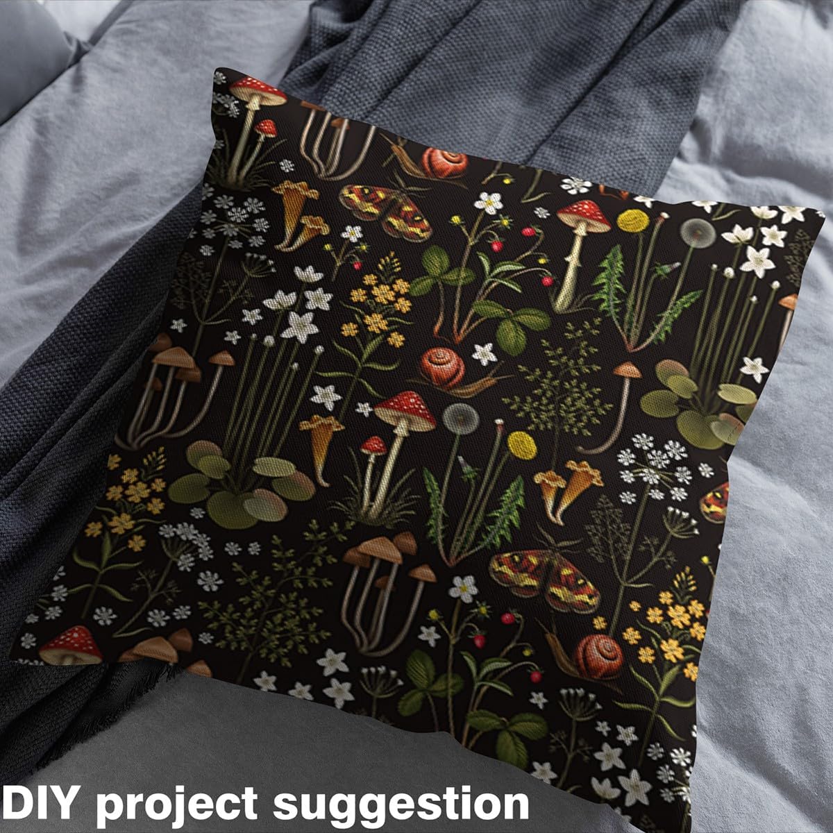 Cute Mushroon Fabric by The Yard Wild Flowers Jungle Plants Decor Fabric for Kids Teens Adults Natural Moth Snail Rustic Style Fabric for Curtain and Home DIY Projects 5 Yards,180" L x 59" W