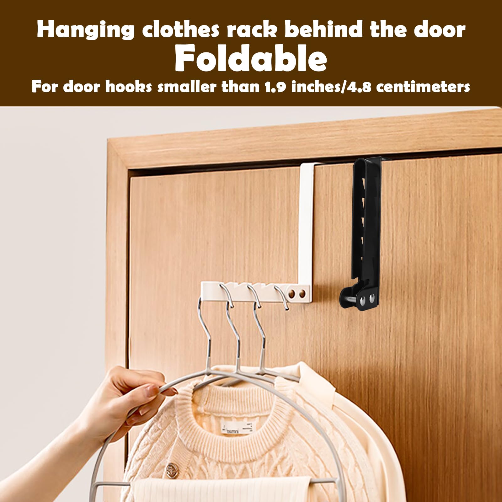 YYTECH 2 Pcs Folding Over Door Hanger Over Door Hooks No-Drilling Hanger Over Folding Clothes Hanger with 5 Grooves for Coats Clothes Hat Towel Jacket White and Black - Image 3