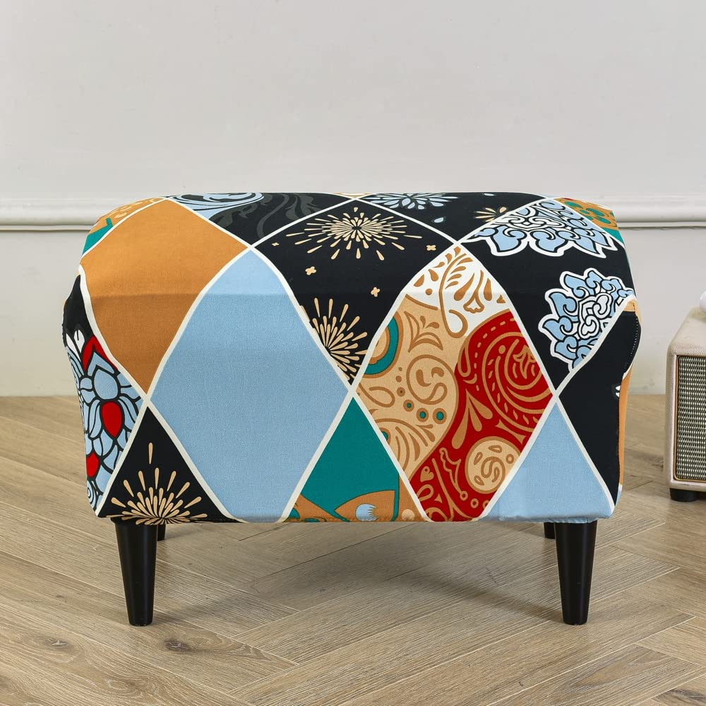 Tebeu88 Style 28 Stretch Footstool Slipcover, Stool Protector Cover With Elastic Bottom, Dustproof Removable Washable Footrest Pouffe Covers (Style 28)