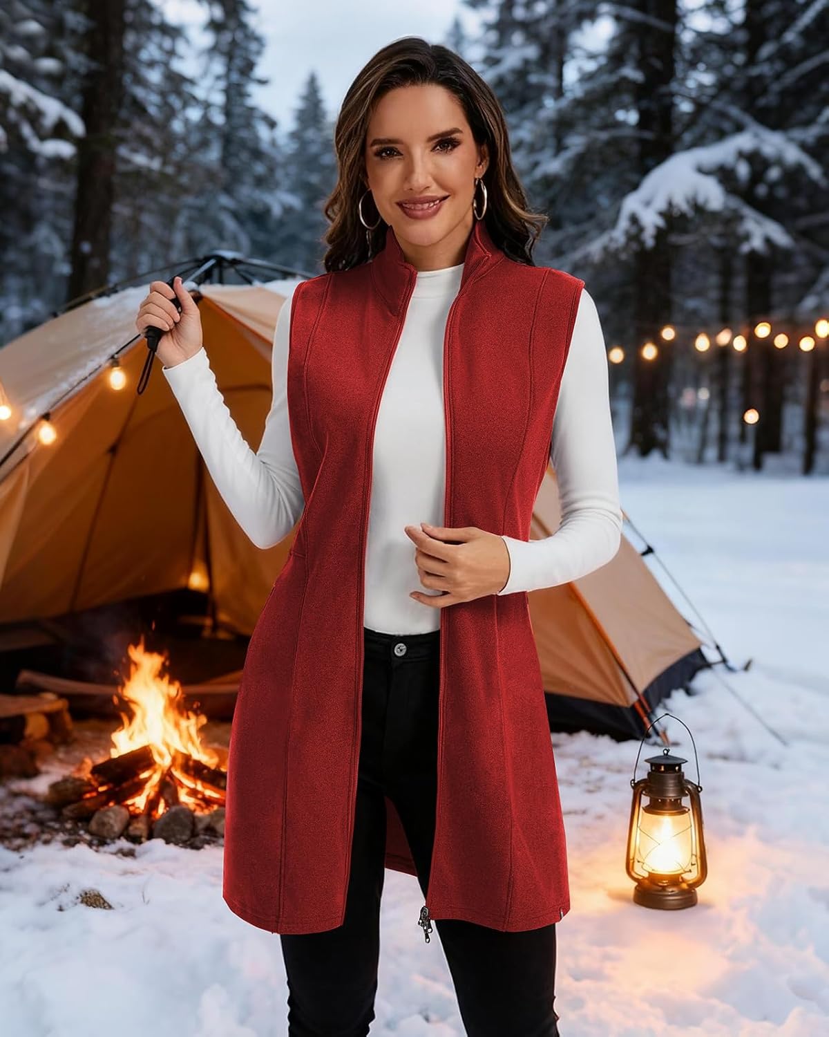 Soneven Womens Fleece Vest Long Thermal Dresses Winter Warm Outdoor Hiking Running Vest Sleeveless Jackets for Womens