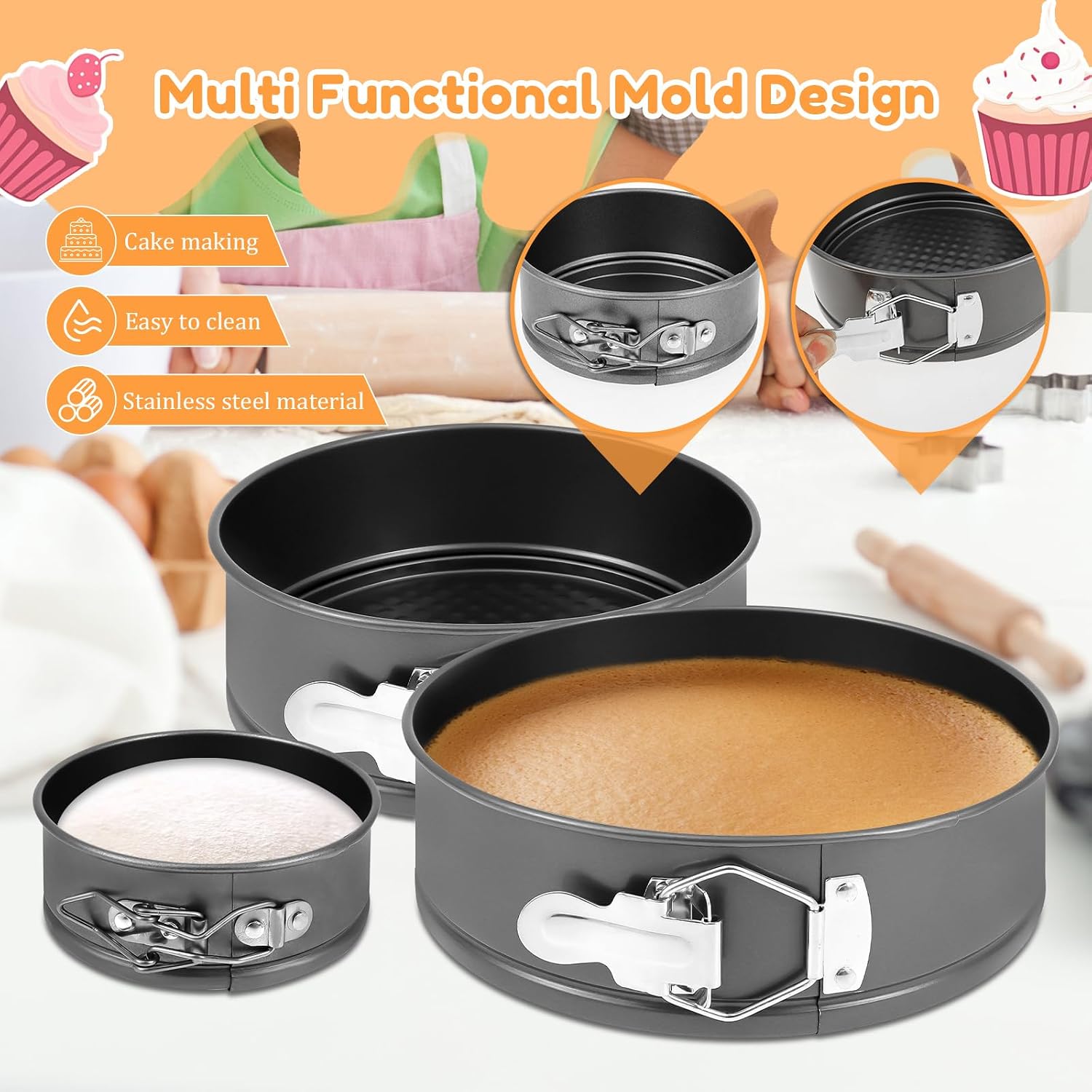 102Pcs Cake Pan Set Cake Decorating Kit with 3 Nonstick Round Springform Pan (4, 6.7, 8.3 inch)Piping Bag and Tip Cupcake Leveler Other Cheesecake Tin Tool Baking Supplies Present(silver)