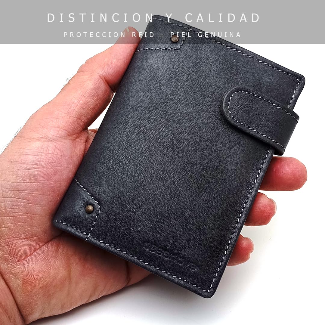Cartera Hombre Monedero Piel - Hecho a Mano - RFID - 18963 Negro