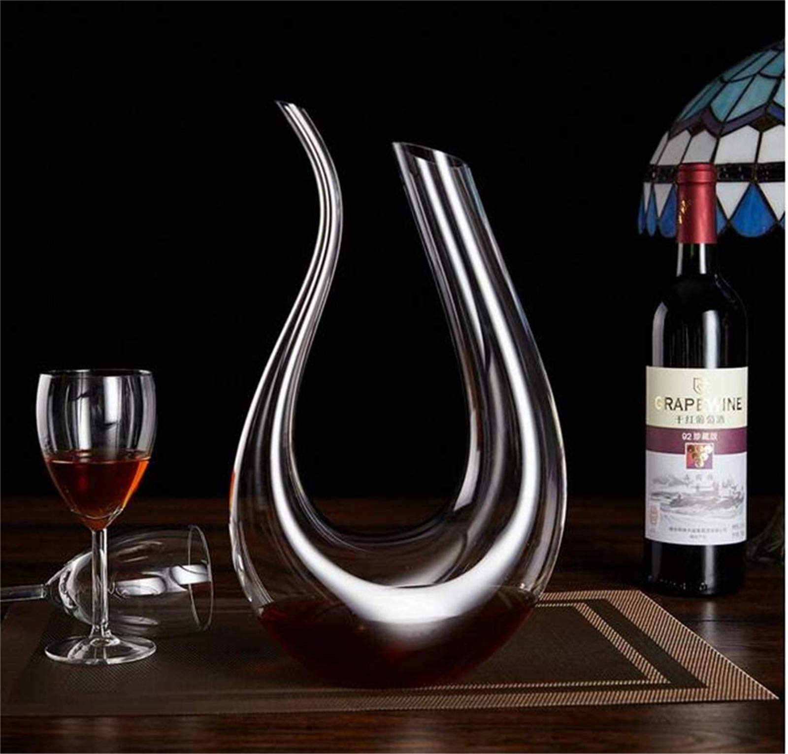Decantador de vino, 100% sin plomo, en forma de U, hecho de cristal soplado a mano, 1,5 l (Paquete de 2)