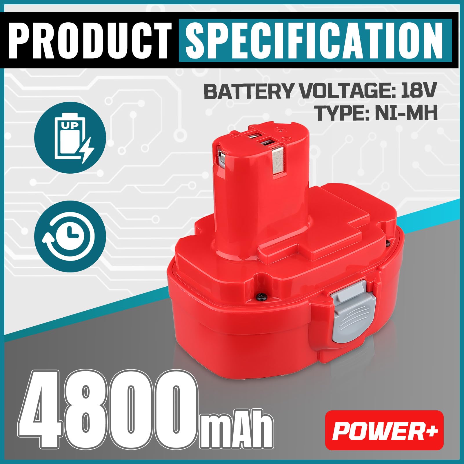 Confezione da 2 batterie 18 V 4,8 Ah 1822 Ni-MH di ricambio per Makita 18 V 1822 1833 1834 1835 1835F 192827-3