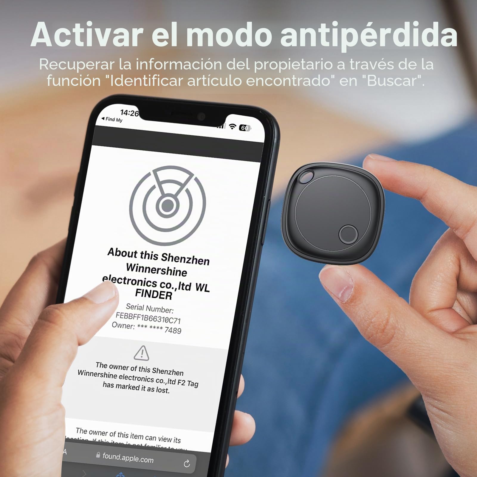 Smart Tag Tracker 2 Pack, Buscador de Objetos Bluetooth Funciona con Buscar Apple (Sólo iOS, Android no Compatible), Rastreo Mundial, Rastreador para Llaves/Equipaje/Cartera, Batería Reemplazable
