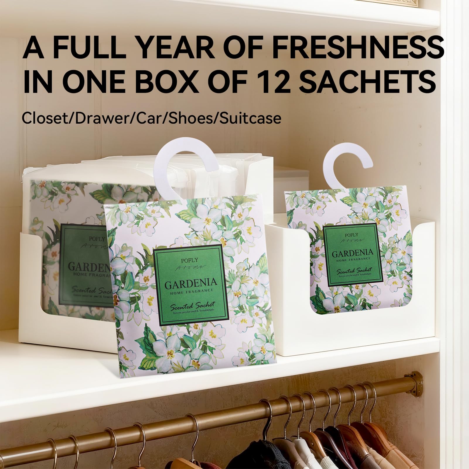Paquete de 12 sobres perfumados de Gardenia para cajones y armarios, bolsas de larga duración, desodorizantes de cajones, aromas frescos, fragancia para el hogar para amantes (Gardenia)