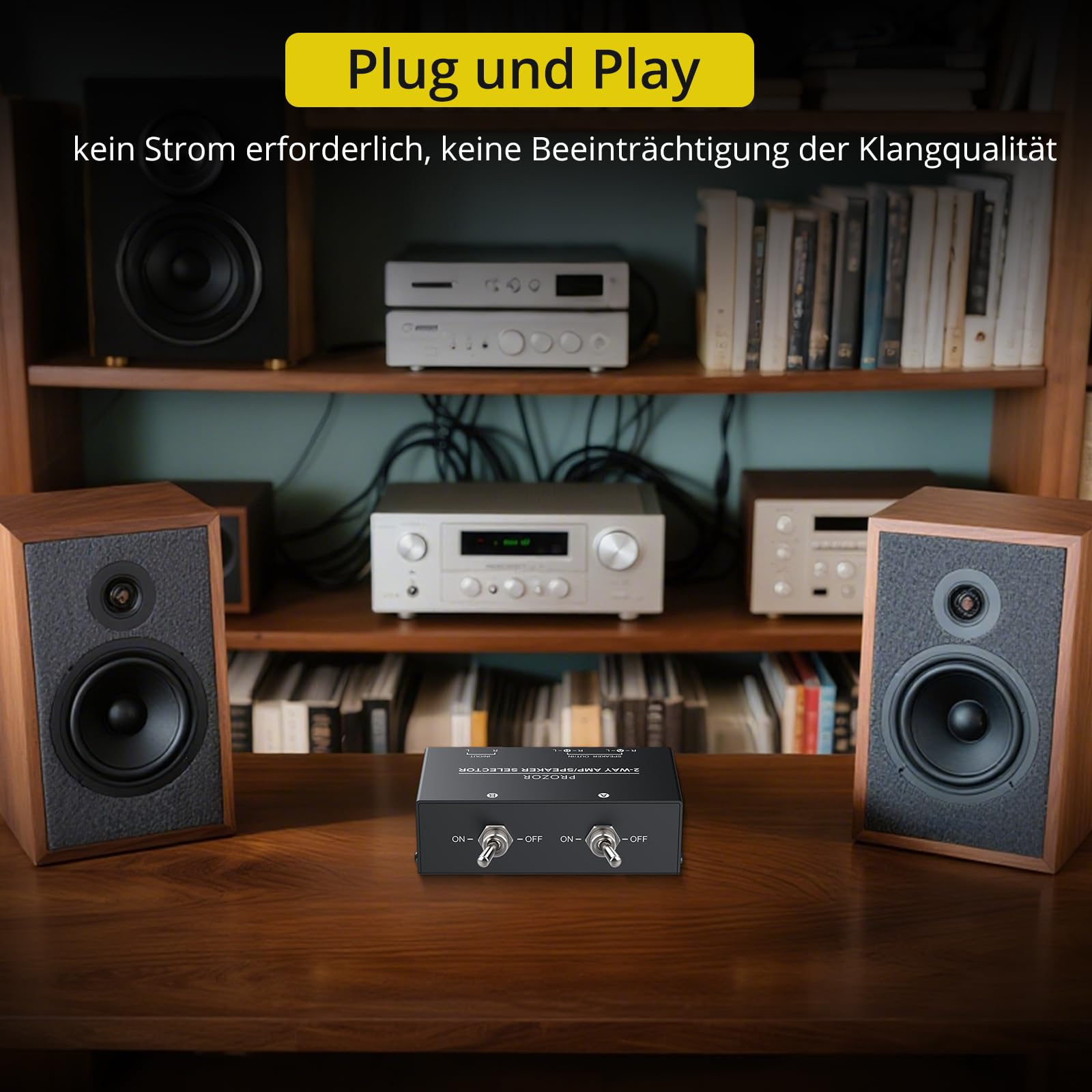 PROZOR Lautsprecherwahlschalter mit 2 Zonen, passiver Verstärkerschalter, Schaltbox für 1/2 Paar Lautsprecher mit unabhängiger Steuerung, 150 W RMS pro K, Federklemmen, Schwarz