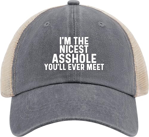 Miniatura 8 de CRAZYJESUS Gorra de camionero con texto en inglés "I'm The Nicest Asshole You'll Ever Meet Trucker", sombreros de malla divertidos para el verano