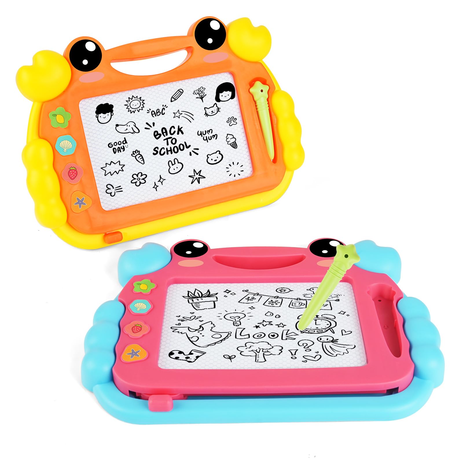 OFFCUP 2 Stück Magnetische Maltafel Kinder Zaubertafel ab 3 Jahr Bunt Magnetische Zeichenbrett Lernspielzeug mit 4 Form Stempel Spielzeug Geschenk für Kinder ab 3 Jahre Mädchen Jungen -Krabbe