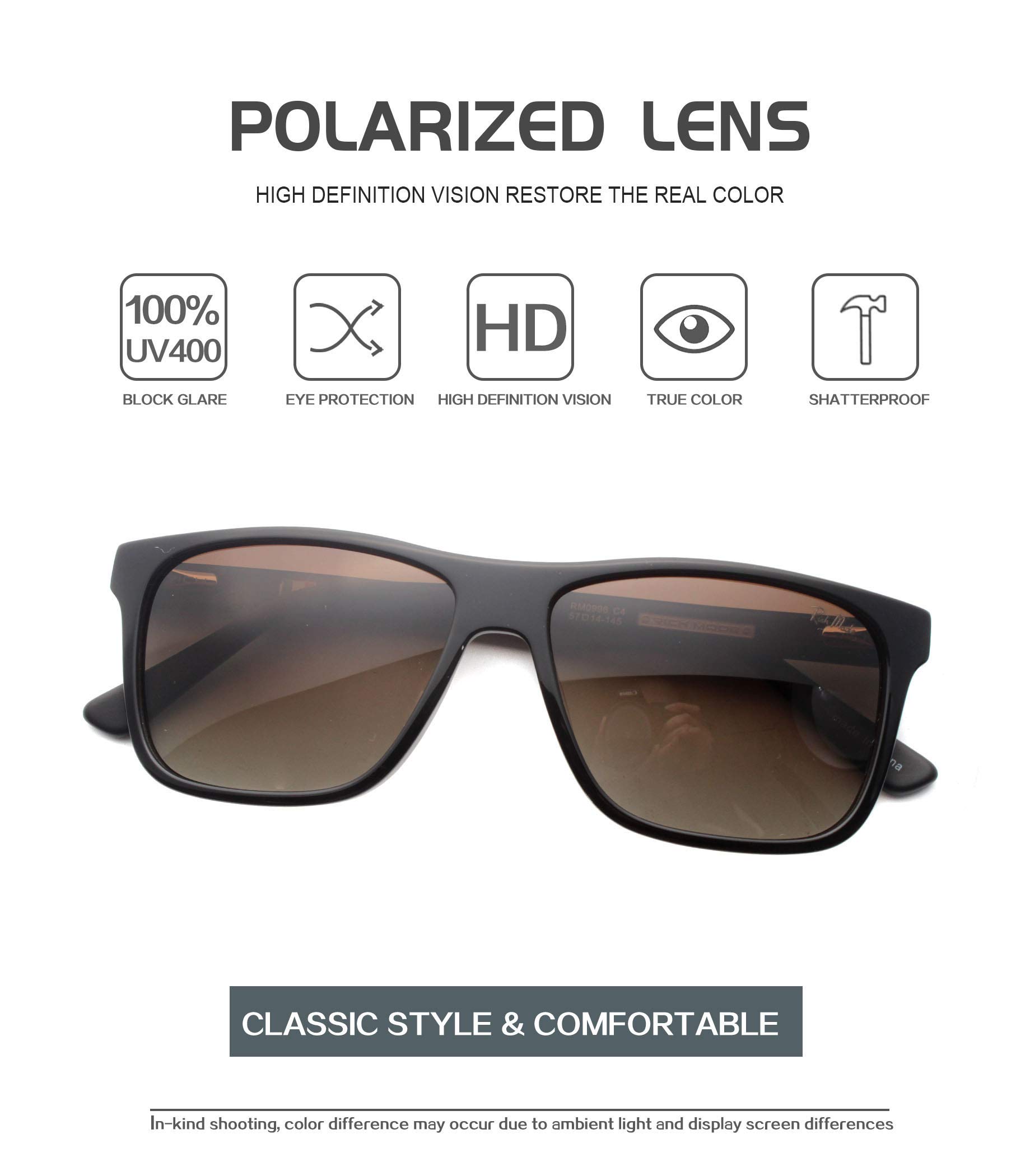 Global Glasses Classic Fashion Polarised Men Women Sunglasses UV400 Protection Modern Retro Sunglasses Acetate Square Shades Driving Eyewear Brown - Image 2