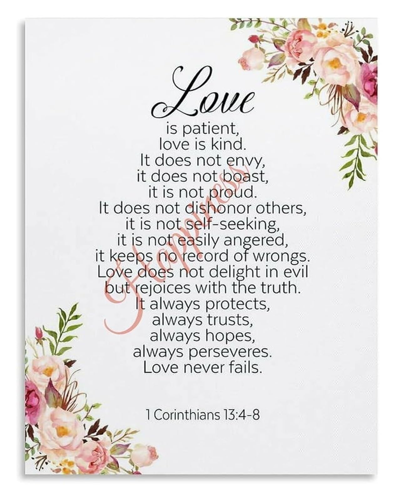 BYLSAGWHT 1 Corinthians 13 4 8 Bible Verse Poster Love Chapter Scripture Wall-Art Bedroom Prayer Room Decor(Unframed,12x18inch(30x45cm))