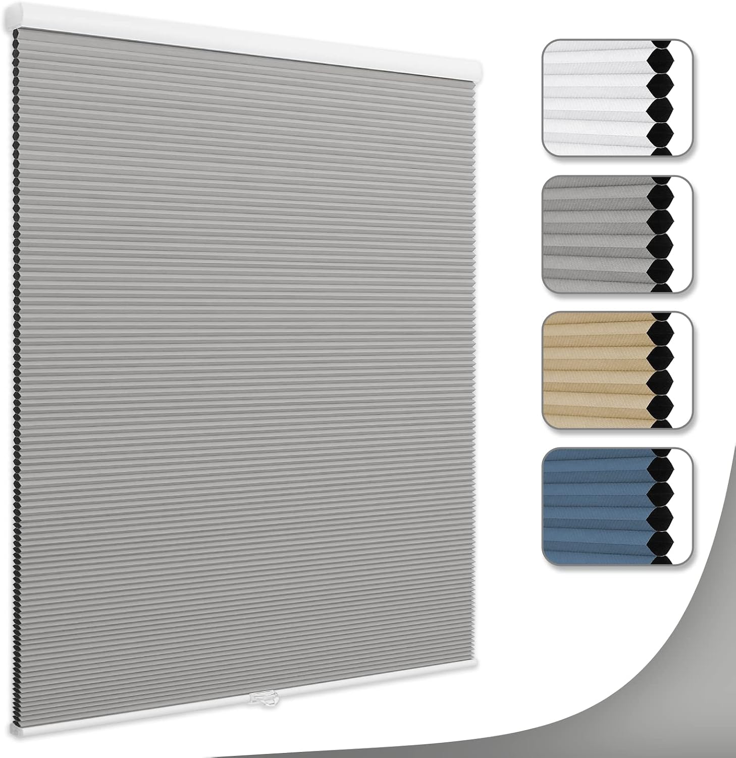 Cellular Cordless Blinds for Windows,Blackout Window Shades for Home，Honeycomb Blinds,Grey-White(Blackout),23" Wx39 H