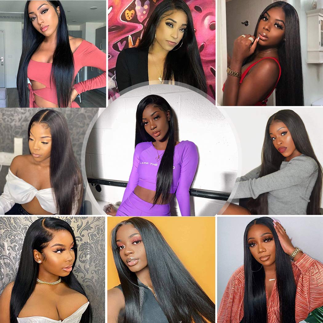 30 Inch Straight Lace Front Wigs Human Hair for Black Women 4×4 Lace Brazilian Straight Virgin Human Hair Wig with Baby Hair Pre Plucked