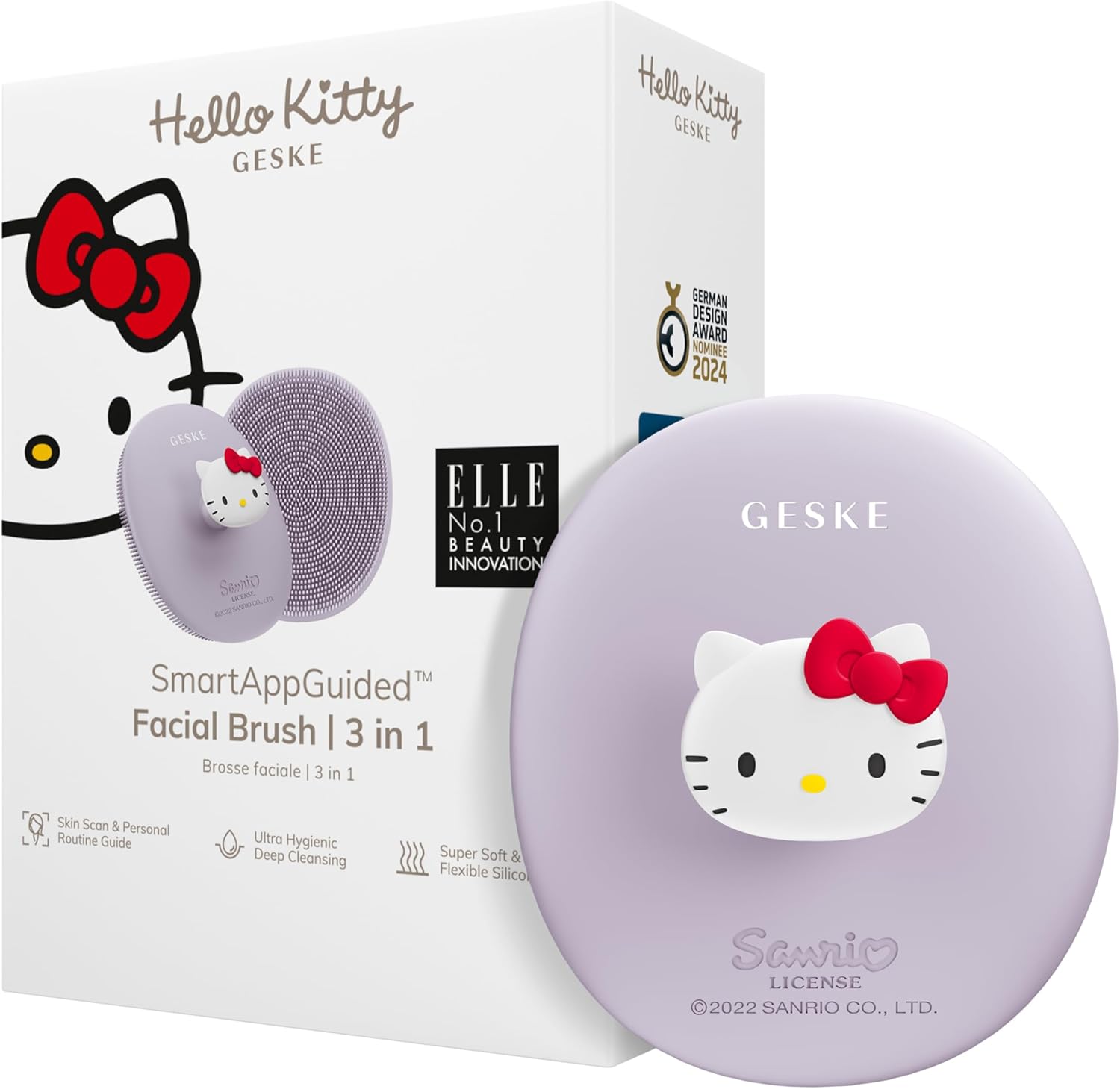 GESKE x Hello Kitty | SmartAppGuided™ Facial Brush | 3-in-1 | Gezichtsborstel | Reinigingsborstel | Siliconen gezichtsborstel | Huidreiniging | Huidverzorging | Zachte reiniging | Gezichtsreiniger