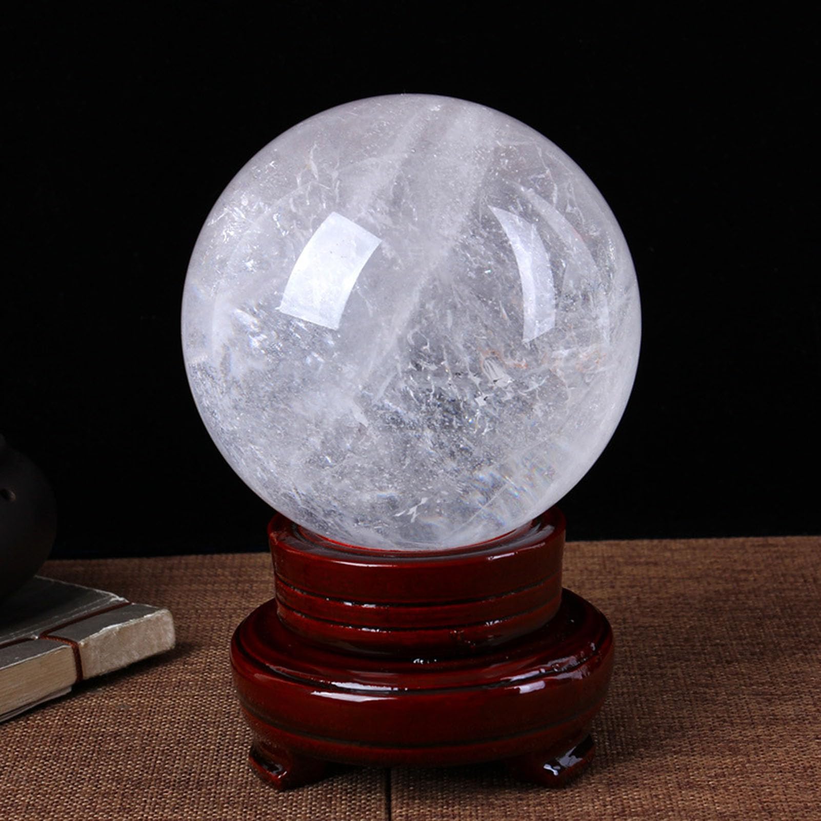 Bolas meditación para brujería, bola cristal cuarzo transparente natural | Decoración del hogar Feng Shui con soporte, bolas decorativas de meditación, adornos prósperos invitan a la riqueza