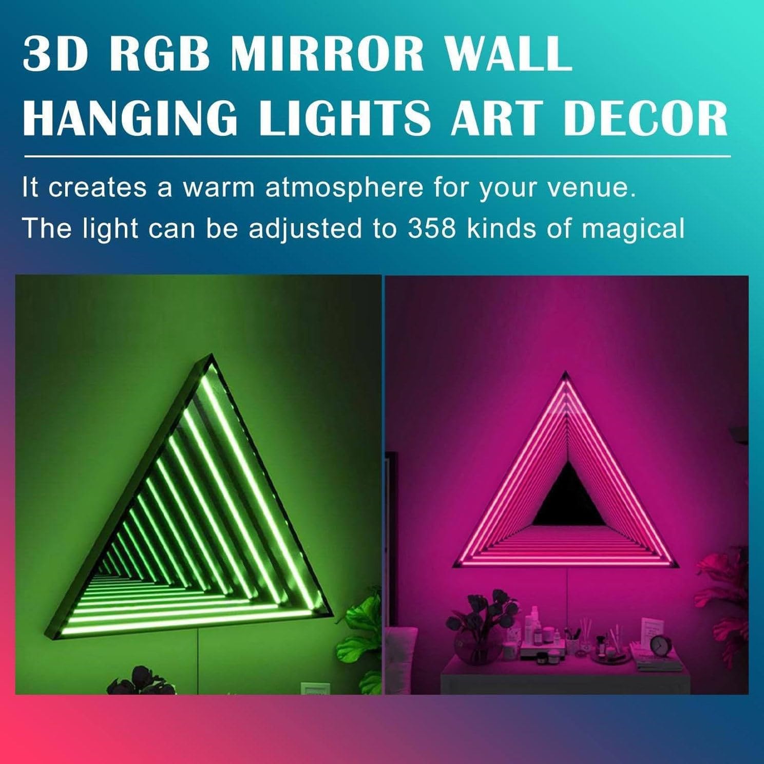 Zdalnie Sterowane Lustro Infinity, Neonowe światło LED 3D, Nocne światła Tunelowe, Zmieniające Kolor światło Tunelowe LED, Lampa Biurkowa Z Lustrem Tunelowym, Dekoracja Domu Na Imprezę,Triangle-70cm