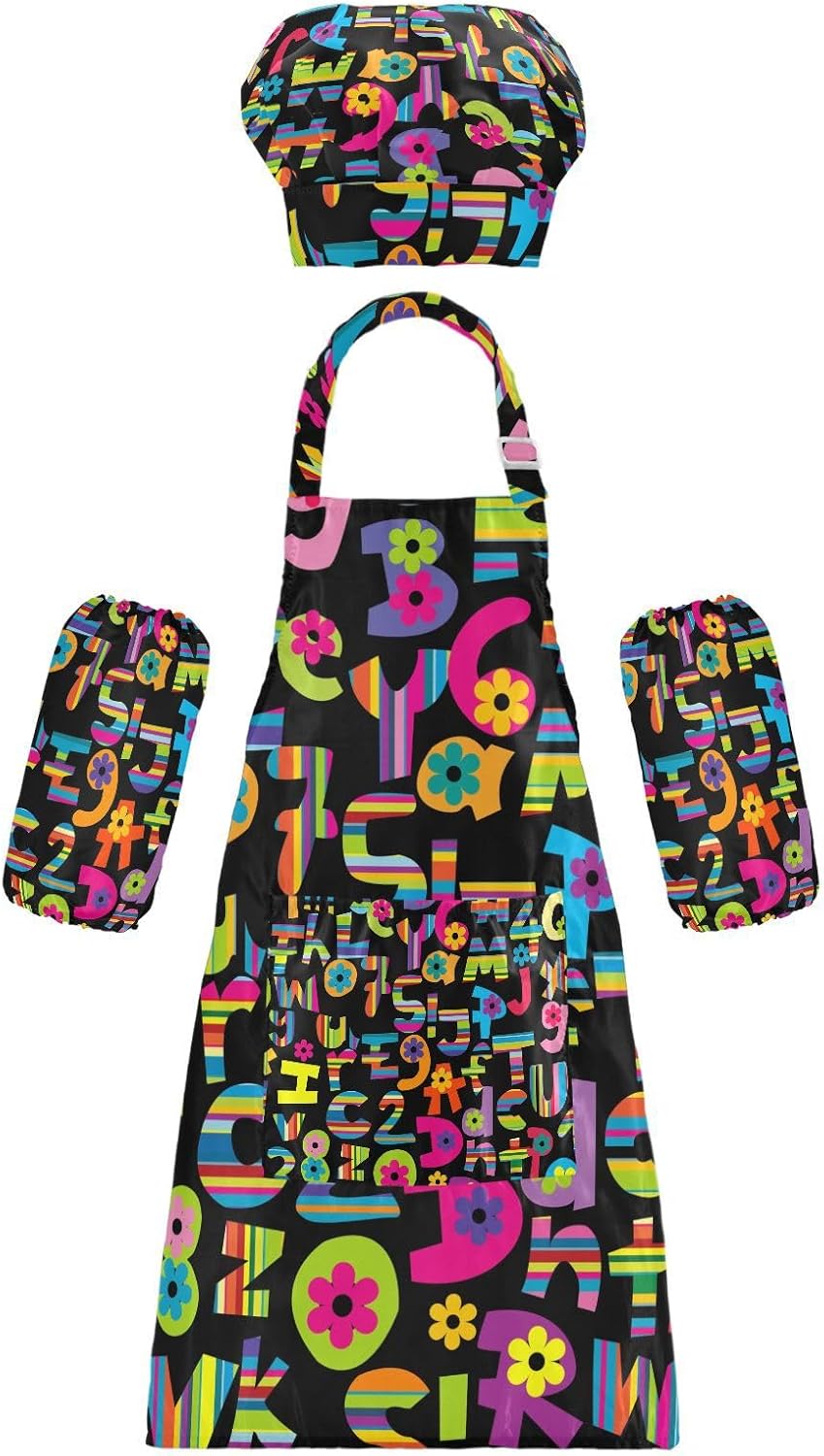 Kids Apron Chef Hat Sets Alphabet Cooking Aprons Boys Girls