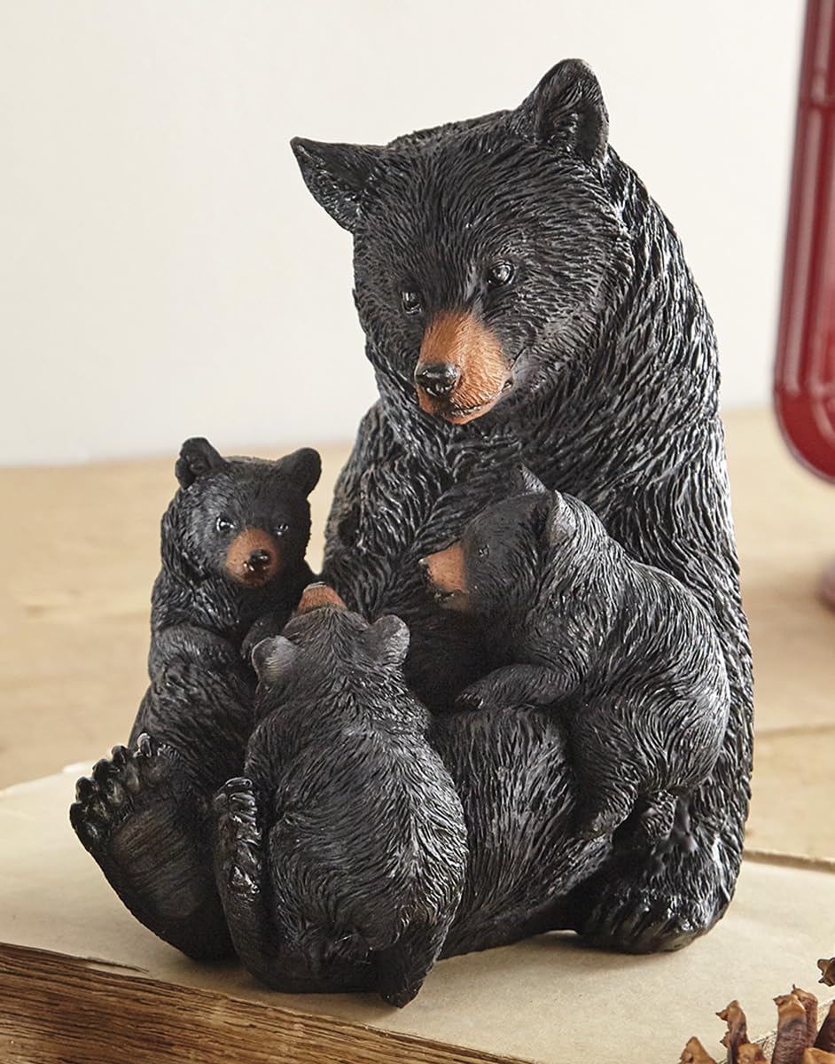 BLACK FOREST DECOR Black Bear Triplets Sculpture, Polyresin, 6 1/2" W x 5 1/2" D x 7 1/4" H
