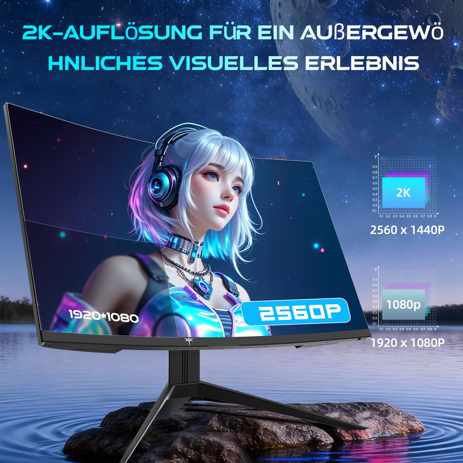 KTC Gaming Monitor Curved 27 Zoll, 180Hz, QHD 2K 2560 x 1440p, 1ms, HDR10, Freesync & G-sync, VA 1500R Rahmenlos Monitore, 120% sRGB, Blaulicht Reduktion PC Bildschirm, DP 180Hz, HDMI 144Hz, H27S17