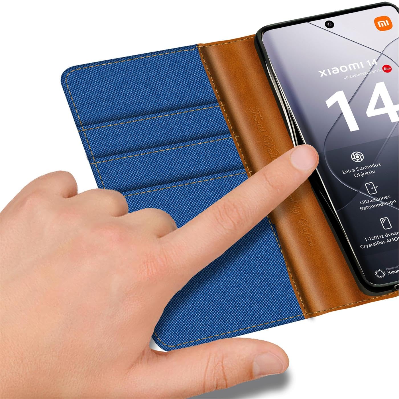 Verco Compatible with Xiaomi 14 Case, Protective Case for Redmi Note 13 Pro 4G Denim Textile Book Case Flip Case - Flip Case Blue - Image 4