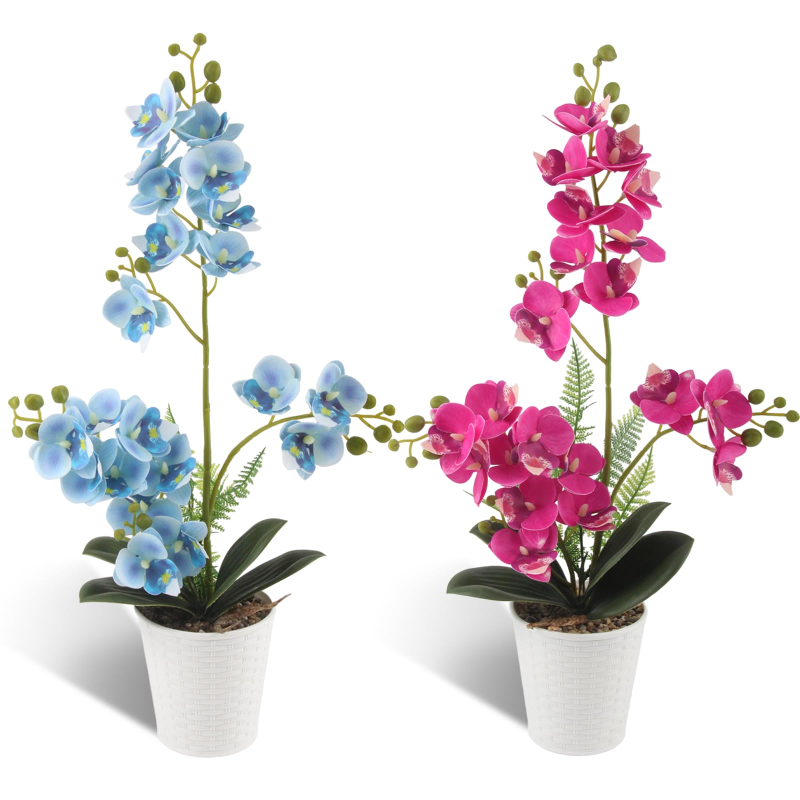 Orchidees artificielles rose bleu en pot pour fleur artificielle decoration interieur