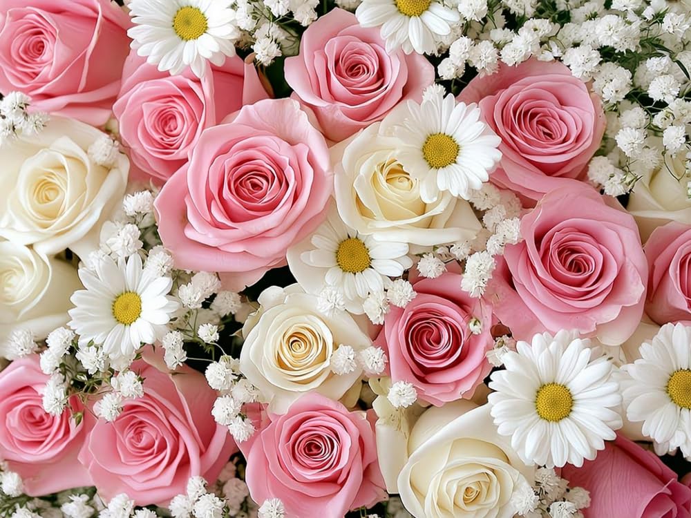 Weiniuniu Cross Stitch Kits for Adults Fresh Flowers 11CT Pre Printed Stamped Beginners Cross-Stitch Kit DIY Embroidery Kit Home Decor-50X70 cm