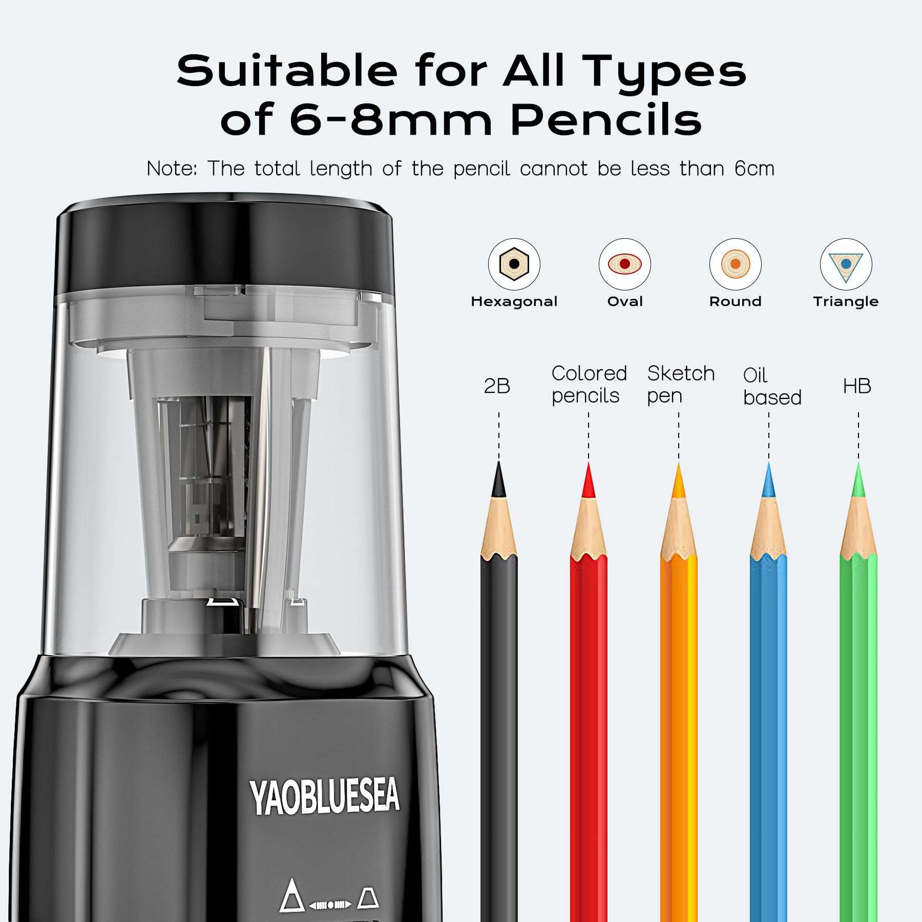 JOLLY 's ALEX Il temperamatite elettrico per tutte le penne, alimentazione automatica e espulsione. Temperamatite universale ad alta velocità, batteria ricaricabile, ideale per scuola, kita, ufficio o
