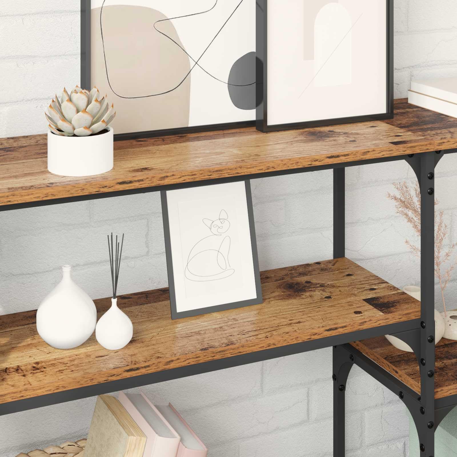 Consolle Ingresso Legno Ingegnerizzato e Metallo 150x29x76,5 cm | Mobile versatile per corridoio e soggiorno con tre ampi ripiani in stile industriale, portata fino a 75 kg.
