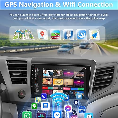 Miniatura 4 de Estéreo de coche para Honda Civic 2012 2013 2014 2015 con Bluetooth, podofo Android 13 9 pulgadas pantalla táctil receptor de radio de coche con