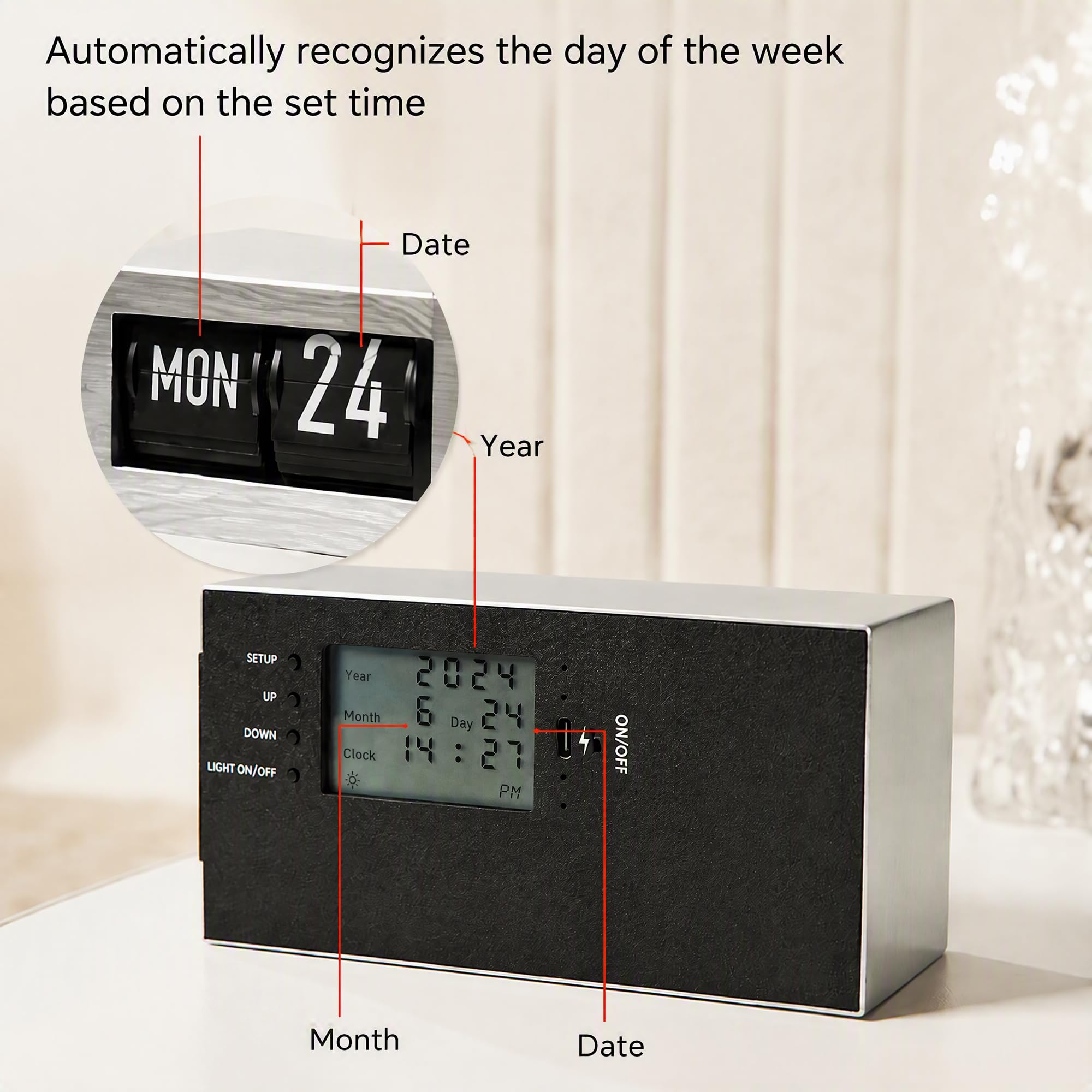 Amazon.com: Itigoitie Calendar Flip Clock,Intelligent Perpetual