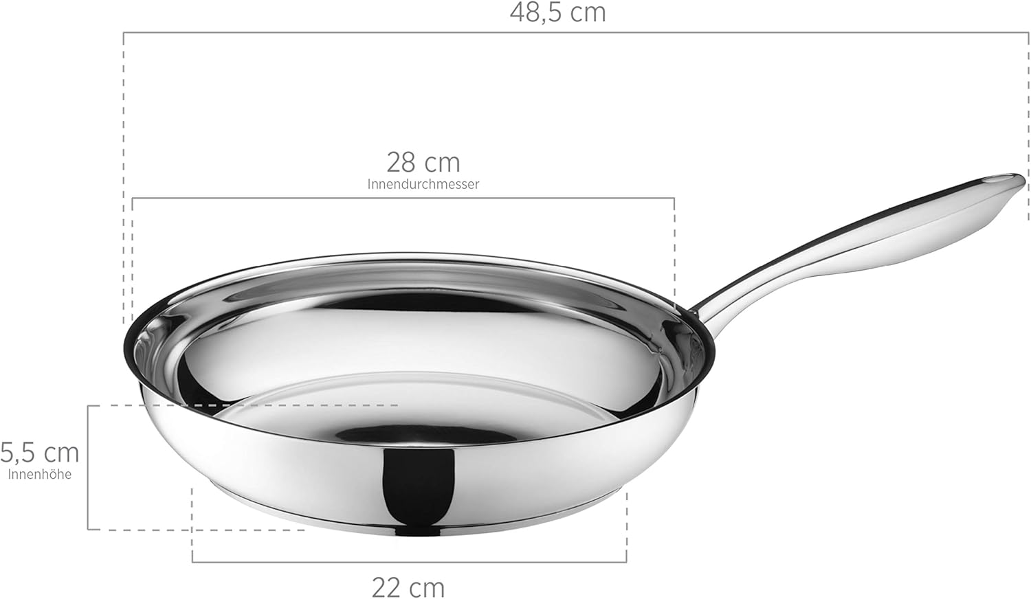 MÄSER 931854 Tavos Series Frying Pan 28 cm Induction Pan for All Types of Cookers, Uncoated, Dishwasher-Safe, Oven-Safe, Stainless Steel 18/10