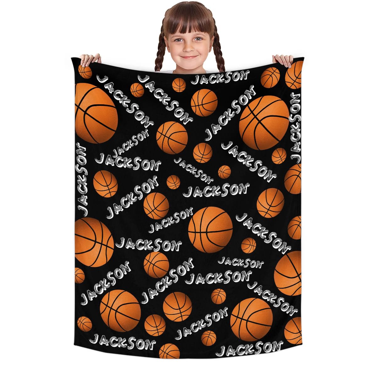 RIRIX Personalized Baby Blankets for Girls Boys, Custom Baby Blanket with Name Swaddle Toddler Fleece Blanket Personalized Gift Black Basketball Text
