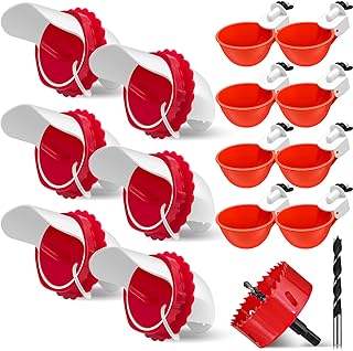 DIY Chicken Feeder and Chicken Waterer Set, Chicken Coop Accessories with 6 Chick Feeder Ports and 8 Chicken Water Feeder Cups, Automatic No Waste Rain-Proof Poultry Feeders Kit with Rat Stopper Cap