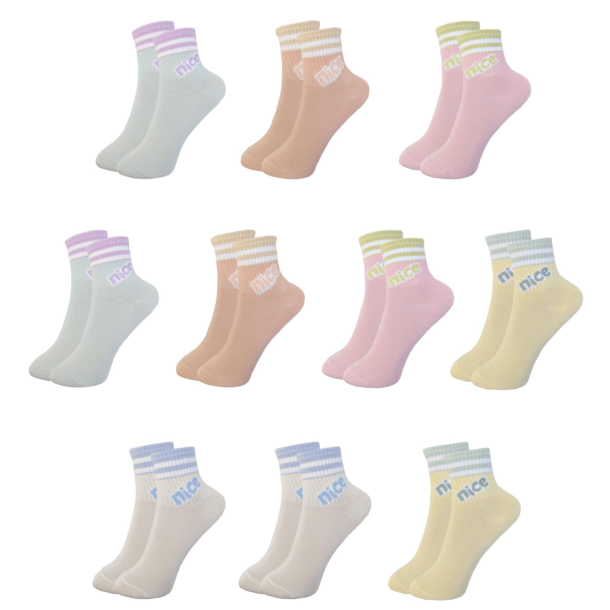 Zzxlw Mädchen Socken Bunte Strick Athletische Mode Weiße Doppelstreifen Socken 10 Paar Weich & Elastisch für Kinder Dopamin Farbe Block Design 3-12 Jahre