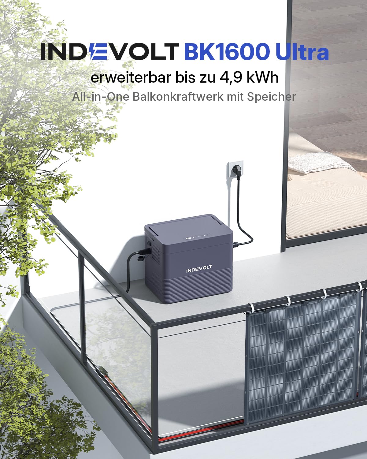 BK1600 Ultra Balkonkraftwerk mit Speicher 1,6 kWh, Kompatibel mit bestehendem Mikroinverter, Tragbare Powerstation, erweiterbare Kapazität, All-in-One PV Anlage