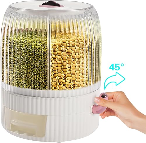 Miniatura 4 de Xuthusman Contenedor de almacenamiento de arroz y granos de 6 rejillas, dispensador de alimentos giratorio de 360 para granos pequeños, frijoles,