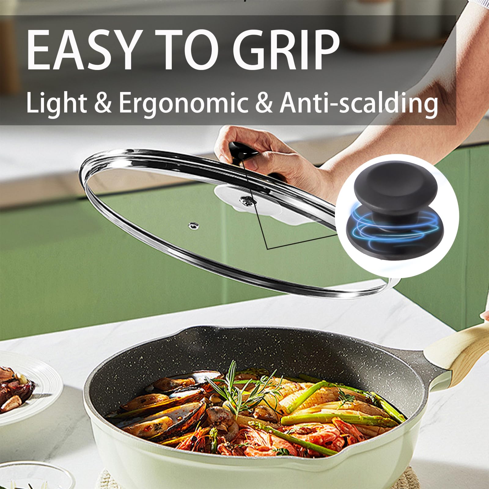 11 inch Tempered Glass Lid for Pots, Frying Pans and Skillets, Replacement Cover with Heat Resistant Black Knob Handle, Dishwasher Safe