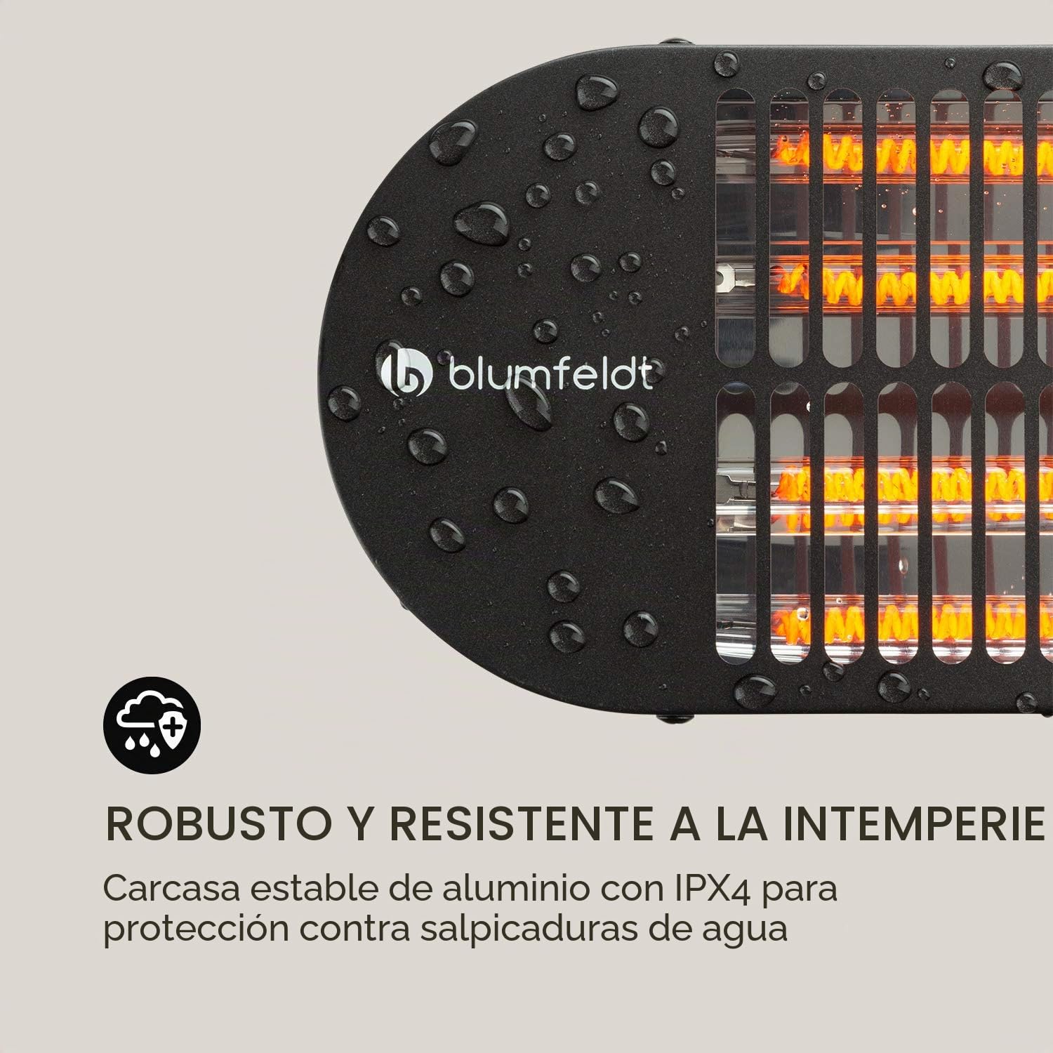 blumfeldt Gold Bar 2000 Swing - Calefactor infrarrojo, Automático, Hasta 40 m², Horizontal con oscilación a 60°, Potencia de 2000 W, 3 niveles de calor: 800/1200 / 2000 W, Mando a distancia, Negro