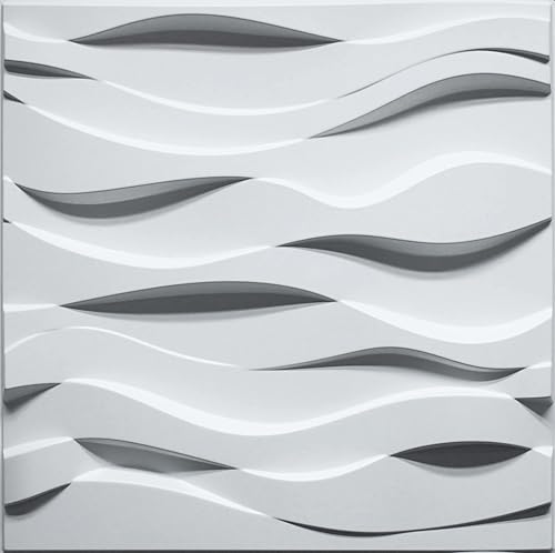 Dundee Deco 3D Wall Panels - Industrial Wavey Paintable White PVC Wall Paneling for Interior Wall Decor Pack of 5 Covers 135 sq ft
