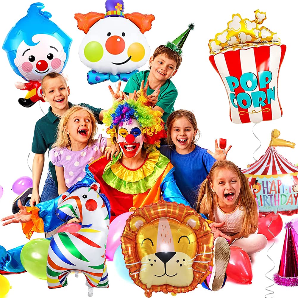 Clown & Zirkus Deko Für 2. Geburtstag – 8 Folienballons Inkl. Clown, Zahl 2 & Kreise, Für Mottoparty