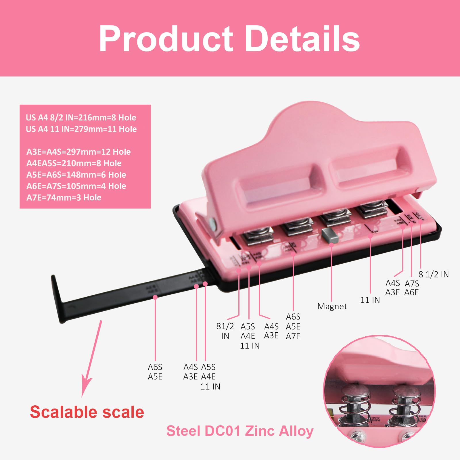 Mushroom Discbound Hole Punch, 4 Hole Puncher for Dics Bound Planner Notebooks, Scrapbooks & Crafts, Pink - Image 4