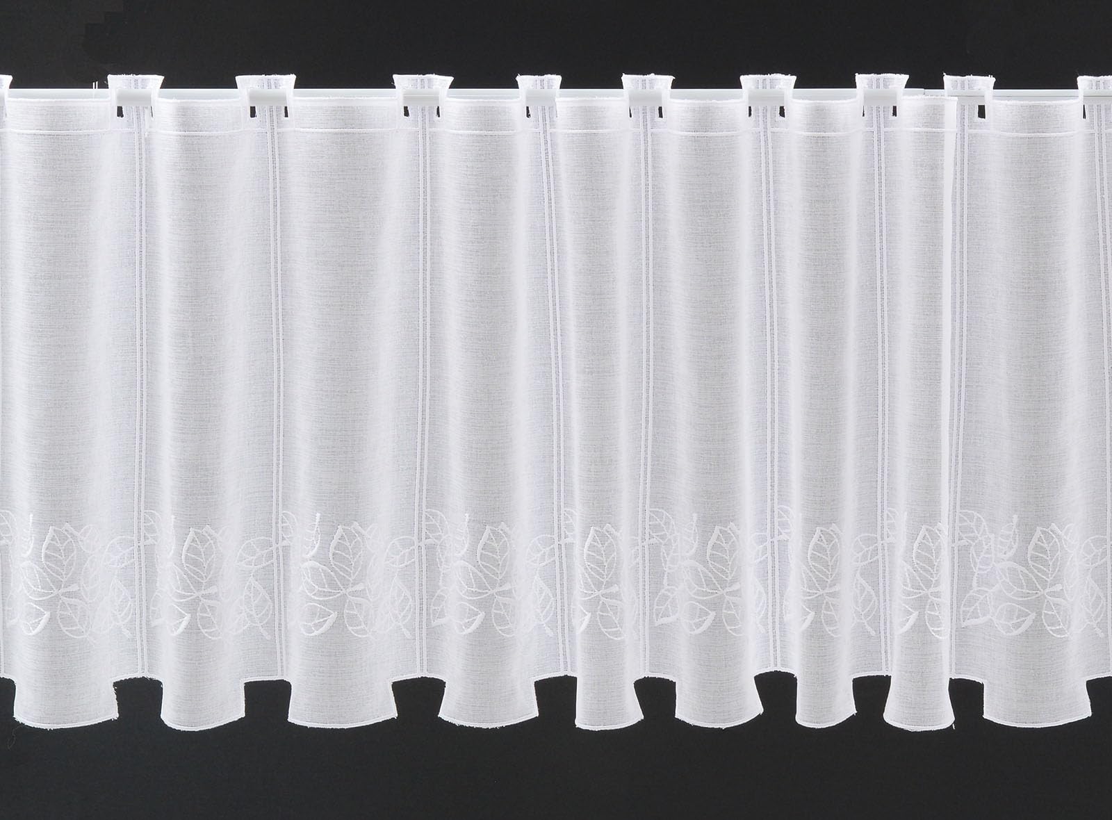 Scheibengardine bestickte Blätter 45x224 cm H/B weiß Bistrogardine Vorhang Küche 1er Pack