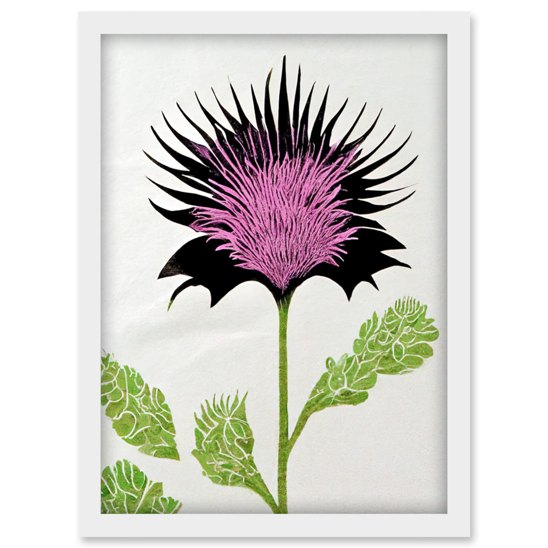 Doppelganger33 LTD Linocut Scottish Thistle Abstract Wildflower Artwork Framed Wall Art Print A4