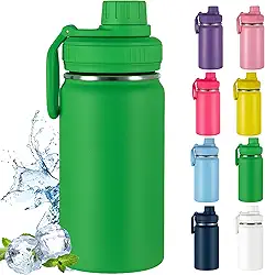 Garrafa Térmica Infantil - 350ml, Aço Inox 304 Parede Dupla de Isolamento 24horas Gelado, Tampa Rosca De Segurança, Anti Vazamento, BPA Free (Verde)