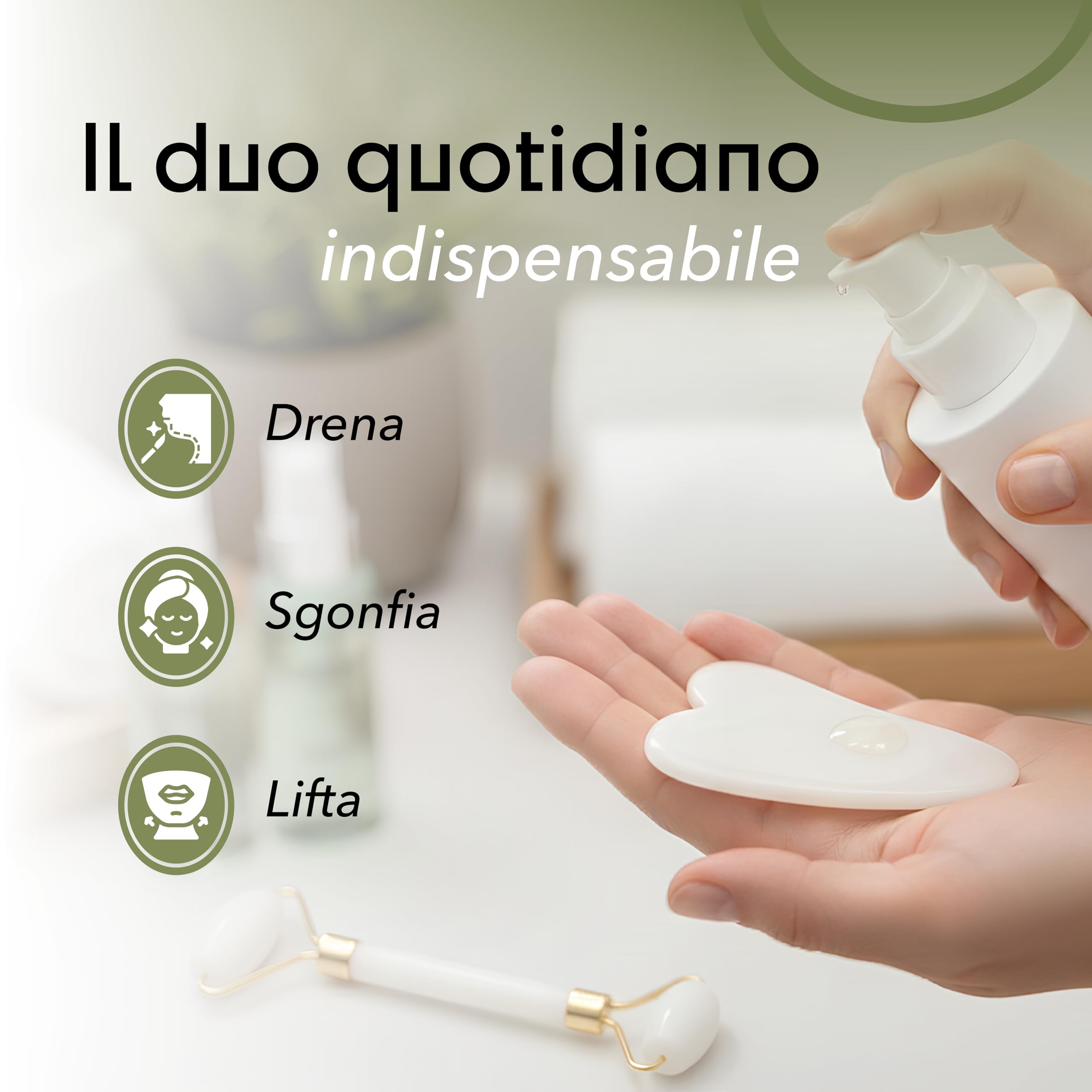 Gua Sha Viso e Rullo di Giada – Pietra Naturale per Massaggio Viso Lifting, Rullo Viso Quarzo Rosa Anti Gonfiore, Strumento Beauty Tool Relax