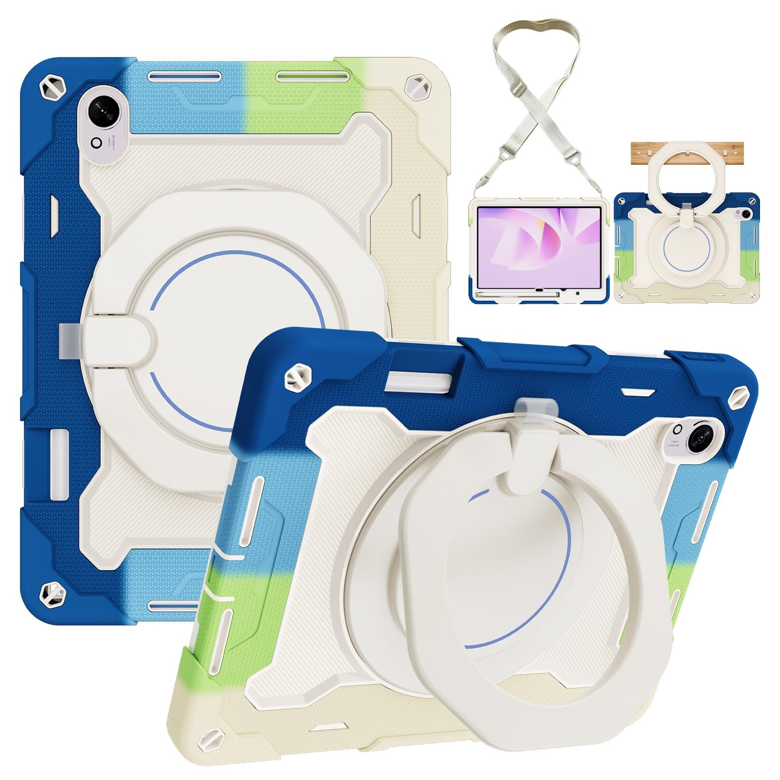 Custodia protettiva completa, resistente, per Huawei Matepad Air da 11,5 pollici, supporto girevole a 360°, tracolla, portapenne e anello per impugnatura, custodia antiurto per bambini e adulti (blu