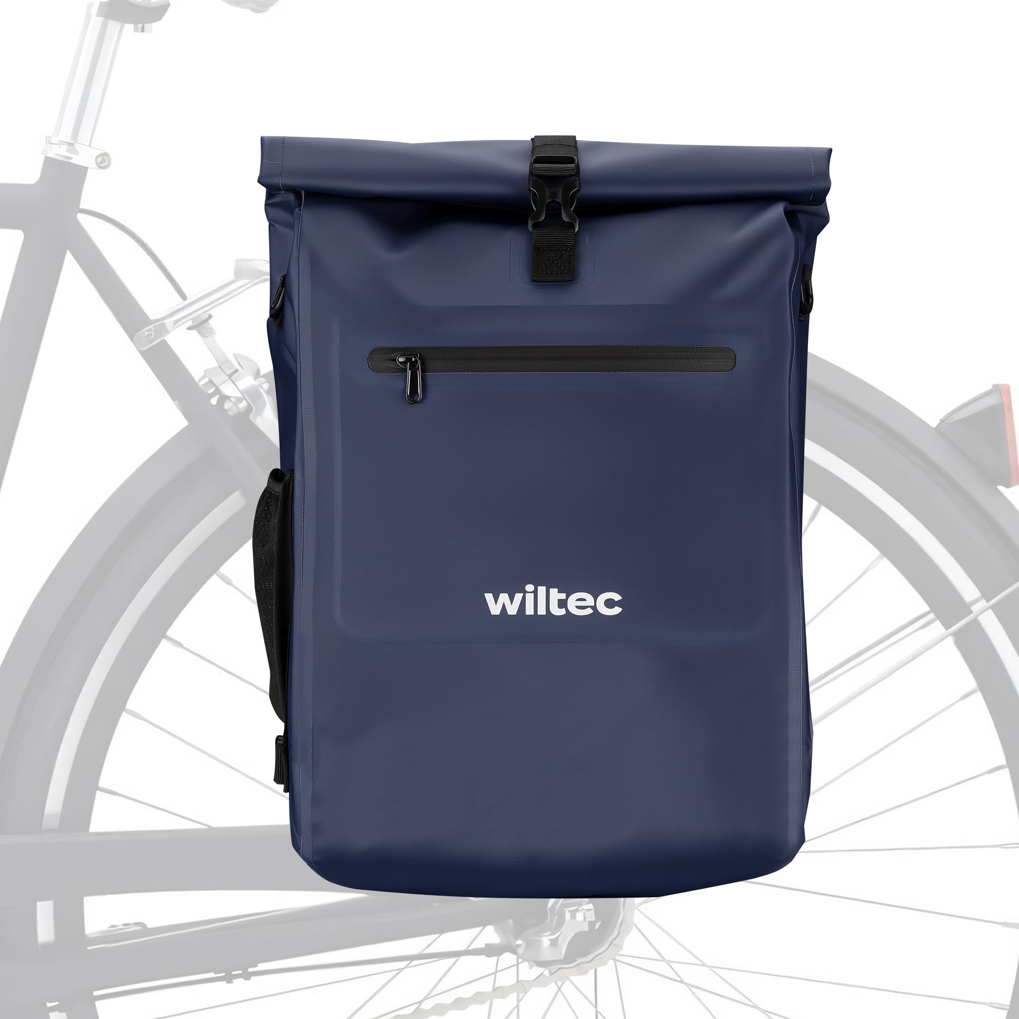 WilTec Bolsa para Bicicleta 3 en 1 de 25 L Azul Resistente al Agua con Compartimento para portátil Multifuncional de fácil instalación en portabultos Trasero de Bicicletas Tradicionales o eléctricas