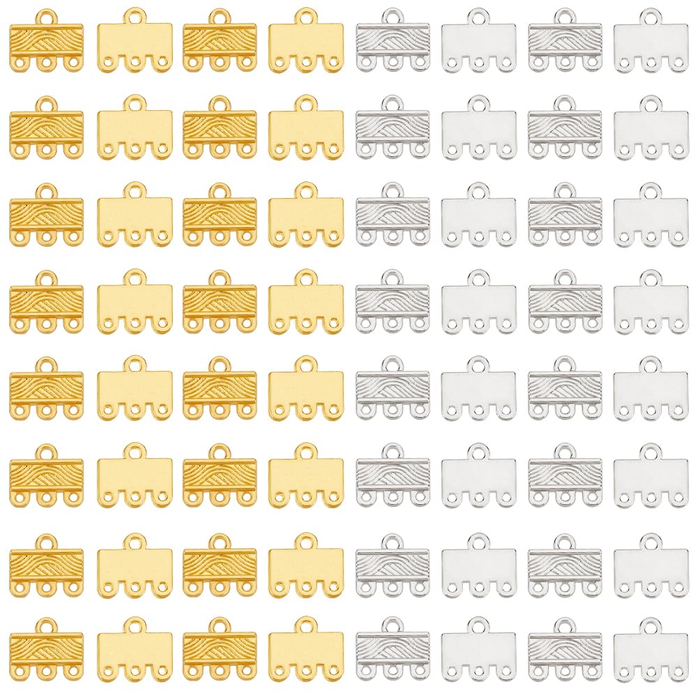 GOMAKERER 120 Pcs 2 Colors 3-Layer Clasps, Chandelier Components Links Tibetan Alloy Multi Strand Bracelet Necklace Layer Clasp for Multilayer Necklace Dangle Earring Making, 10.5x12.5x1mm