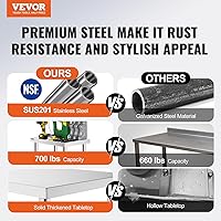 Vista 2 de Vevor Mesa de trabajo de acero inoxidable con ruedas de 24 x 12 x 32 pulgadas, mesa de preparación con 4 ruedas, mesa de trabajo resistente